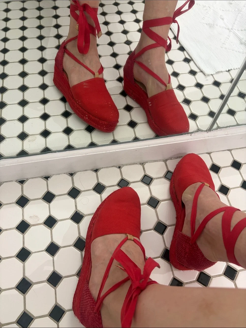Castaner Red Canvas Espadrille Platform Sandals with Ankle Tie
